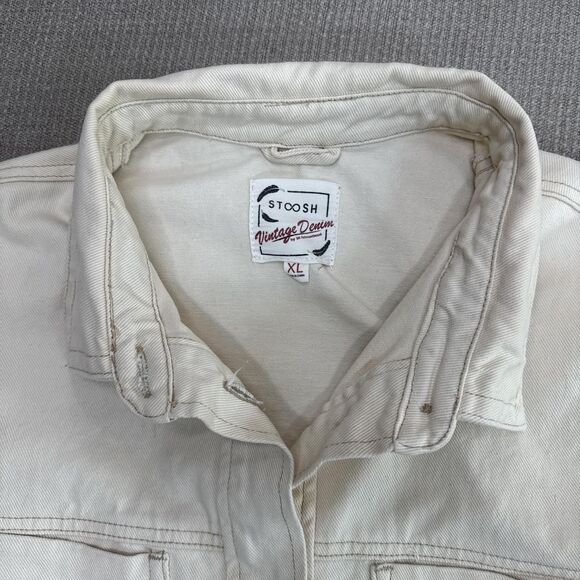 Stoosh Vintage Denim Off-white Barn Chore Coat Button Up Work Jacket XL Shacket - Picture 3 of 8